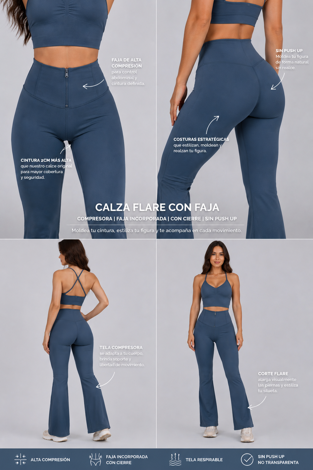 Calza Flare Efecto Faja con Cierre