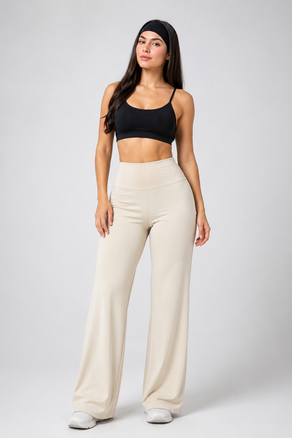 Calza Palazzo Viral Gymgirl Nuevo Diseño Parte Trasera Crema