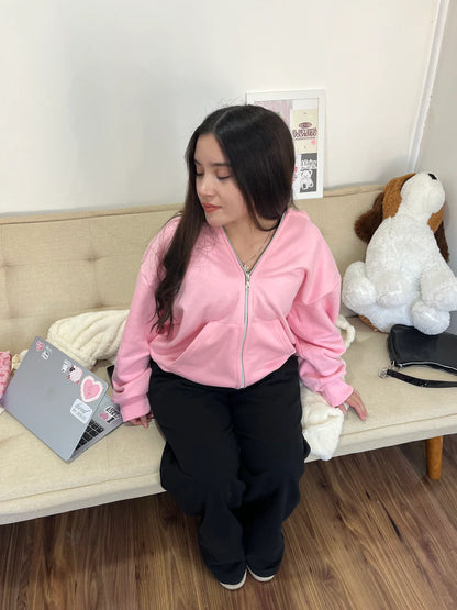 Hoodie Manga Globo Zip Cierre Pink