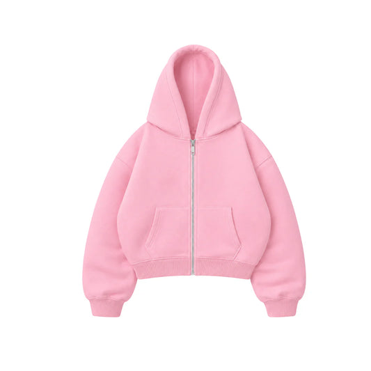 Hoodie Manga Globo Zip Cierre Pink