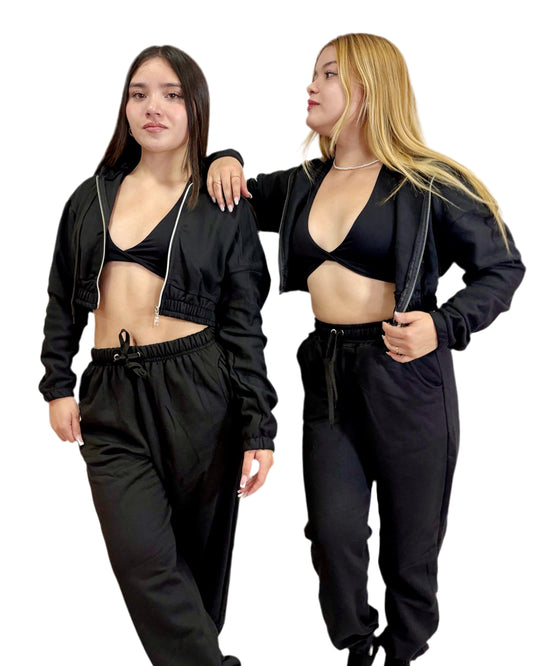 Conjunto buzo Hoodie Crop Cierre + Jogger
