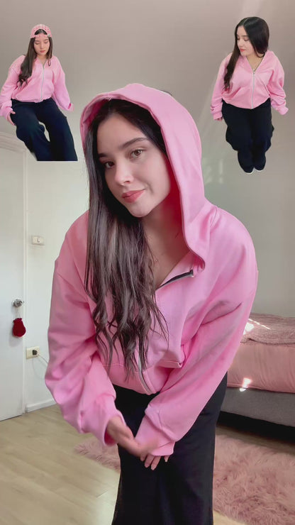 Hoodie Manga Globo Zip Cierre Pink